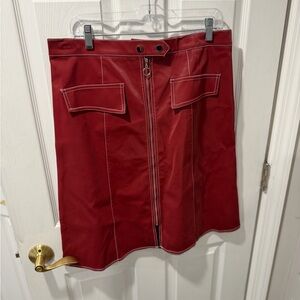 Red Faux-Leather Front-Zip Skirt